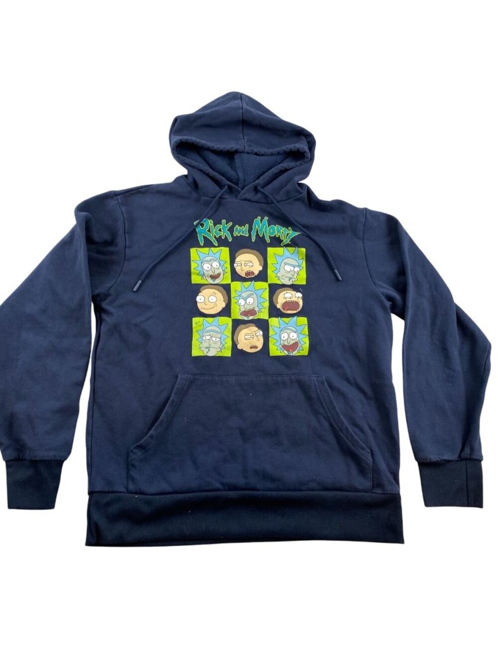 Rick and Morty Mens Hoodie Sweatshirt Medium Adult Swim Navy Blue Pullover